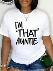 % Cotton I'That Auntie Funny Best Aunt Tee-Shirt Women's Summer Plus Size Classic Soft Crew Neck Tee Tops% Comfortable CottonLoose And Comfortable - 白色 - 查看 11