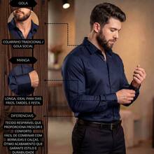 Men's Satin Shirt Premium Fabric Simple Regular Fit Button - Navy Blue - View 5