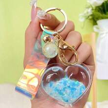 1pc Colorful Love Flowing Sand Keychain Fashionable And Bag Small Pendant Exquisite Couple Suitable Girls As Small Gifts - Màu tím - Xem 7