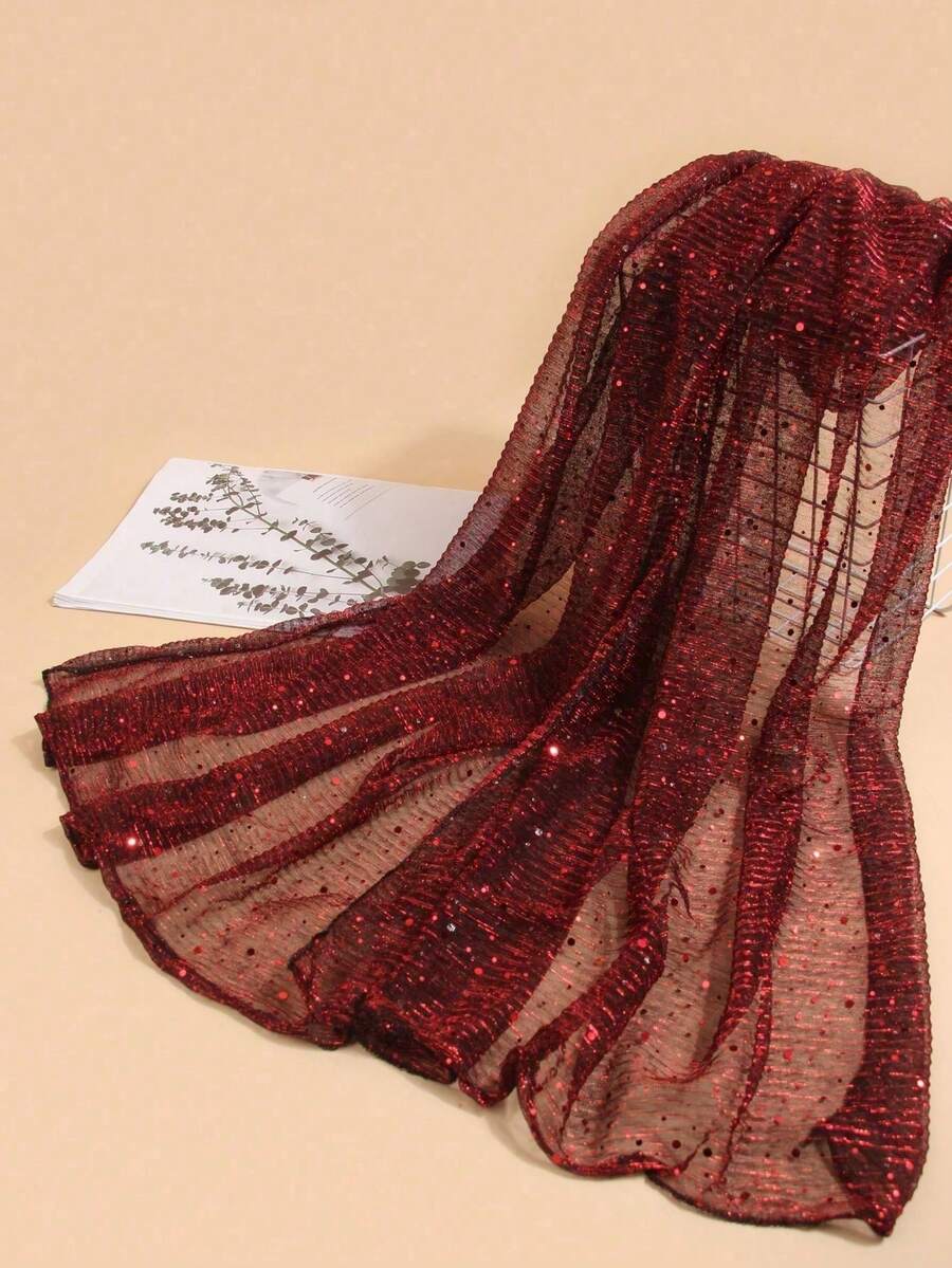 1pc Women's Lightweight Solid Color Sequin Bandana Scarf, Headscarf, Middle Eastern Hijab, Decorative Shawl, Sun Protection Beach Wrap, Suitable For Daily Use - Màu Đỏ Sâu - Xem 1