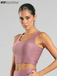 FITNATION Tank Top Made Of Micro-Ribbed Fabric With A Shiny Finish, High Elasticity, And Support. - 乾枯玫瑰色 - 查看 1