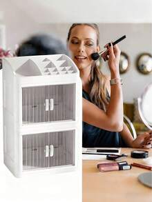 Makeup Storage Box, Acrylic Foldable Sliding Door Design, Transparent Lid Cosmetic Display Cabinet, Large Capacity Skincare & Beauty Organizer, Ideal Gift For Women, Suitable For Bedroom And Bathroom Vanity, Stores Lipsticks, Brushes, Nail Polish, - Multicolor - View 11