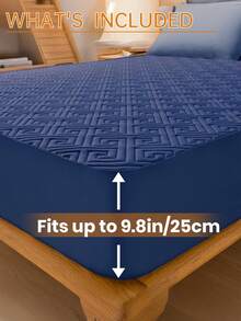 1pc Waterproof Solid Color Fitted Sheet, Skin-Friendly Mattress Protector, Dust-Proof And Moisture-Proof Mattress Cover, Ultrasonic Embossed Suitable For All Size Mattresses, Bedding Gift, Machine Washable - Navy Blue - View 4