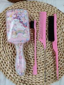 3pcs Hair Brush Set + Paddle Brush, Edge Brush, Teasing Brush, Suitable For Smooth Hair, Styling, Cleaning, Hair Salon, Back To School, Travel, An Ideal Hair Accessory For Women - Multicolor - View 6