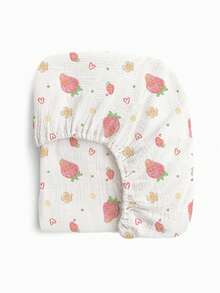 1pc Soft, Breathable 100% Cotton Muslin Baby Crib Sheet, Adorable Floral Cartoon Print, Unisex Newborn Essential - Multicolor - View 39