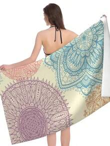 1pc Mandala Pattern Beach Towel, Modern Microfiber Bath Towel, For Summer Travel, Vacation, Camping, Swimming, Bath, Holiday Beach Essentials, Gift, Durable, Fade Resistant, Skin Friendly, Machine Washable, Sand-Proof, Lightweight, Portable, Quick-Drying, Highly Absorbent, Hair Towel, Towel Wrap, Microfiber Towel, Cooling Towel, Beach Towel, Bath Towel, Hand Towel, Wash Cloths, Face Towels, Yoga Towel, Gym Towel, Travel Towel, Beach Necessities, Pool Essentials, Ideal Gift For Family, Friends - A - 查看 5