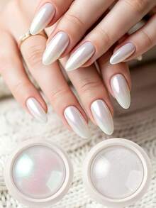 2PCS Faux Pearl Nail Powder White Pearlescent Moon Nail Glitter Effect Aurora Arcoiris Fantasy Nails Decoration Art Manicure Accessories For Marry - Multicolor - View 2