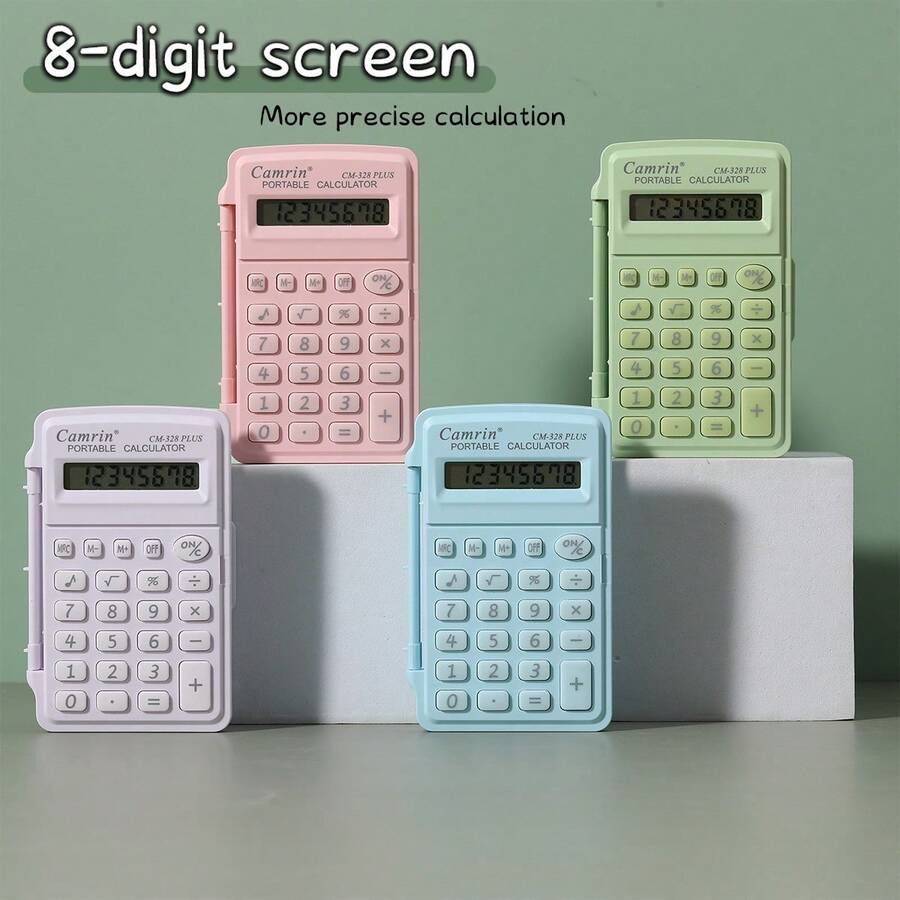 tonxiyuemu 1 pieza Calculadora con tapa abatible de color caramelo, material ABS, botones de silicona, Body delgado de solo 1 cm, calculadora científica mini, uso de alta calidad para estudiantes/oficina, portátil (incluye pegatinas), vuelta al colegio
