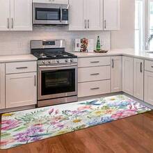 1pc Watercolor Floral Hummingbird Print Kitchen Floor Mat Set Polyester Absorbent Non-Slip Waterproof Oil-Proof Stain-Resistant Easy To Clean Washable For Kitchen Sink Laundry Room Decor - 16*24inch/(40*60cm) - View 2