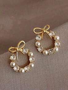 1 Pair Classic French Fashion Korean Style Earrings, Minimalist Delicate Faux Pearl Luxury Earrings - Multicolor - View 8