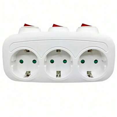 HITRENDS 1pc German Standard Wall Socket With 3 AC Power Outlets, Independent Switch Control, 16A 250V 3680W, White, Suitable For Home, Travel, Office Power Expansion