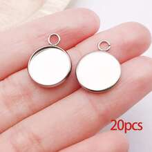 20pcs Stainless Steel Round Pendant Trays Flat Round Bezel Pendant Trays Round Settings Charms For DIY Earrings Necklace Pendants Jewelry Making - Silver - View 15