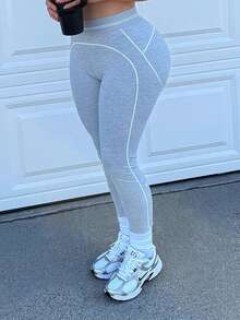 女士夏季健身瑜伽运动裤 - 灰色 - 查看 6
