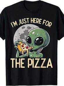 Men's Alien Only Eat Pizza Fun Pattern T-Shirt-Vintage 80s Pop Culture Design Green Alien And Pizza Slice-Soft Breathable Fabrics-Regular Pattern Casual Sportswear Local Warehouse Delivery Christmas Men's Gift Clothing Men's Shirt Clothes Family Christmas Theme Pajamas Funny Prank Gift   Suitable For Valentine's Day-Easter-Mother's Day, Etc. - 黑色 - 查看 2