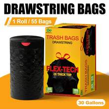 30 Gallon Trash Bags, 110 Count – Medium Duty Garbage Bags, Thick, Durable & Tear Resistant Plastic Bags, Multipurpose Drawstring Design Trash Bags For Kitchen, Yard, Office, Black Trash Bags - FLEX-tECH - View 8