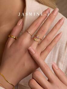 1 chiếc nhẫn bạc S925 đính đá Emerald, màu xanh ô liu, vàng, kiểu dây chuyền, có thể điều chỉnh kích cỡ, thiết kế tối giản, phù hợp cho nữ đeo hàng ngày. - Nhiều màu - Xem 2