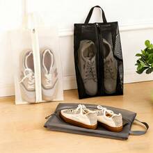 1pc Foldable Breathable Mesh Shoe Bag - Transparent Design, Durable Polyester Large Capacity Shoe Bag, Suitable For Gym, Travel, Beach, As Well As Storing Cosmetics And Toiletries. Available In Beige, Grey And Black. Home Goods And Daily Necessities. Can Be Used For Room Decor, Home Decor And Kitchen Decor. Summer Travel Essential. Shoe Bag, Shoe Rack, Storage. - Multicolor - View 2