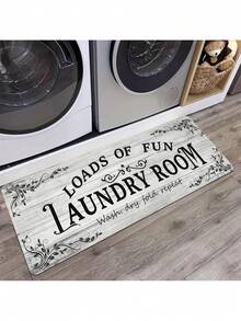 Laundry Room - Farmhouse Style, Non-, Washable, Polyester Flannel With Loads Of Laundry, Laundry Room Rules Design Kitchen, Bathroom, Hallway, And Entryway Decor, Laundry Room Decor And Accessories - White - View 2