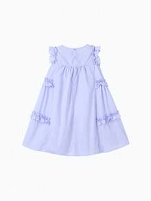 Annil [Fresh Cotton Linen Dress] Girls' Summer Sweet And Fun All-Over Embroidered Loose Breathable Puff Sleeve A-Line Dress - Photinia - View 4