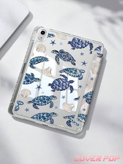 海龟贝壳图案平板电脑保护套，兼容 iPad Air 11 英寸 M3 2025 / M2 2024、Air 第五代 2022、(A16) 11 英寸第十一代 2025，兼容三星 Galaxy Tab、Kindle Paperwhite 第十二代 2024，透明背壳，时尚图案保护套，支持自动睡眠/唤醒功能，气囊保护，适合送礼和办公使用。