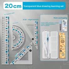 Student Geometry Drawing Set, Large Scale Anti-Myopia Ruler Set, Straight Ruler Stationery, Protractor, Compass For Drawing Circles, Useful Math Tools, Geometry Drawing Instruments, Back To School Gift - View 12