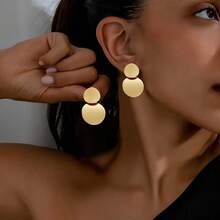 Women's Geometric Minimalist Metal Disc Dangle Earrings, Versatile Gift - Large and Small Round Stud Earrings - View 3