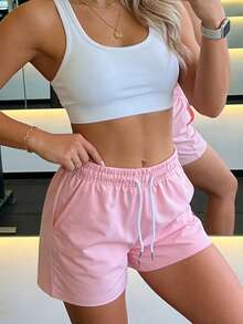 Women's Loose Fit Quick-Dry Elastic Breathable Sports Shorts, Suitable For Casual, Running And Fitness - Pink - View 7