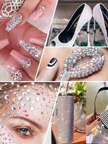 2000/800/400 viên/túi Đá giả kim cương nhựa, kích thước 2mm-6mm, trong suốt, dạng phẳng, dùng cho đồ thủ công DIY, trang trí móng tay, ốp điện thoại, giày dép, quần áo, đồ thủ công mỹ nghệ, đá trang trí móng, phụ kiện làm móng. - Trong sáng - Xem 3