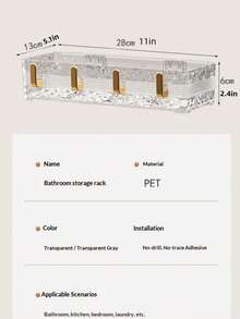 1pc No Drill Bathroom Shelf, Wall Mounted Bathroom Storage Rack - Multicolor - View 6