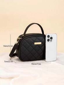 Embroidered Shell Women's Bag, Daily Casual Handbag, Diamond Pattern Shoulder Bag, Crossbody Bag, Shoulder Bag - Black - View 4