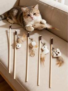 1个木制逗猫棒，带老鼠铃铛，可作逗猫棒使用，猫咪自娱自乐互动玩具，款式随机。 - 彩色 - 查看 3