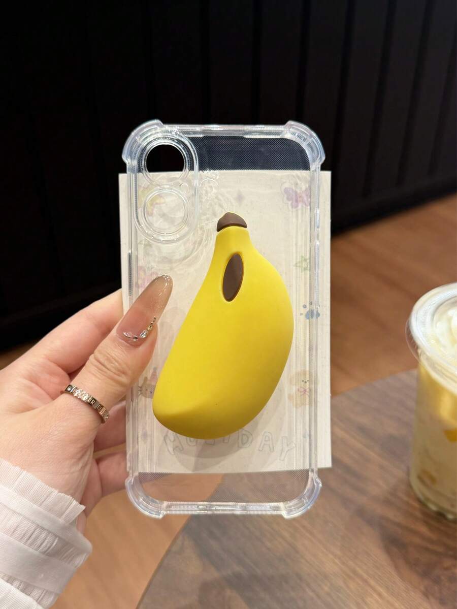 1pc Funny Cute 3D Banana Holder Transparent Drop-Resistant/Anti-Drop Phone Case Suitable For IPhone 17/17 Air/17 Pro/17 Pro Max/16 Pro Max/16/16 Pro/16 Plus/15/15 Pro Max/15 Pro/11/12/13/14 Pro Max/11 Pro/11 Pro Max/12 Pro/12 Pro Max/13 Pro/13 Pro Max/14 Pro/14 Pro Max, Creative And Elegant - Yellow - View 1