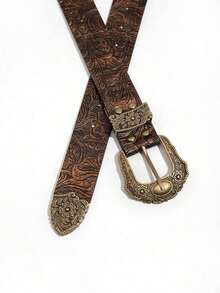 1pc Women Vintage Buckle Fashion All-Match Belt Boho Halloween Summer, School Fall, Autumn, Halloween - Bronze - View 1