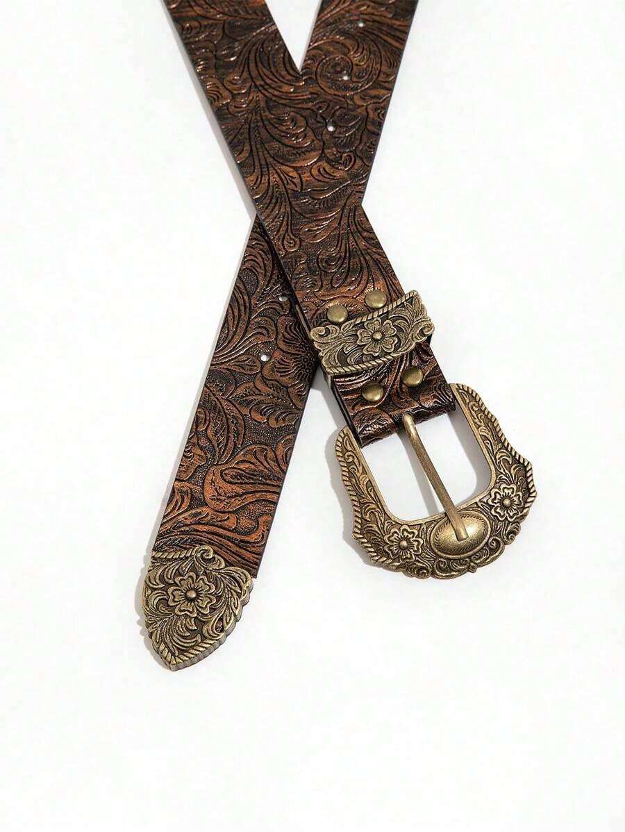 1pc Women Vintage Buckle Fashion All-Match Belt Boho Halloween Summer, School Fall, Autumn, Halloween - Bronze - View 1