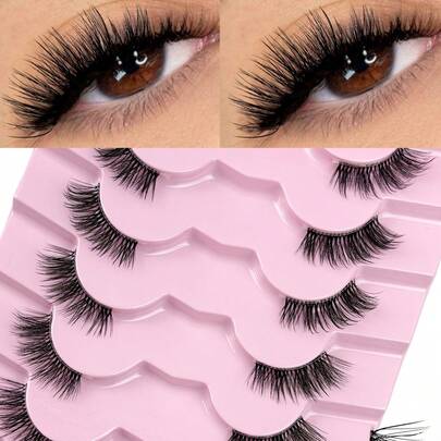 7 Pairs Half Lashes Natural Look Cat Eye False Eyelashes Criss Crossed Eyelashes Natural Clear Band Short 3D Faux Mink Eyelashes Soft Curled And With Elongated Outer Corners Reusable Lashes Wispy Fluffy Faux Mink Lashes Eyelash Extension Tool Strip Lashes Lashes Eyelashes Fake Lashes