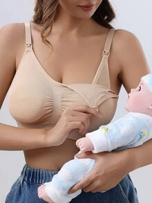 香槟色哺乳文胸，配有免手持吸奶器，孕妇文胸（奶瓶仅为道具，不出售） - 香檳色 - 查看 3