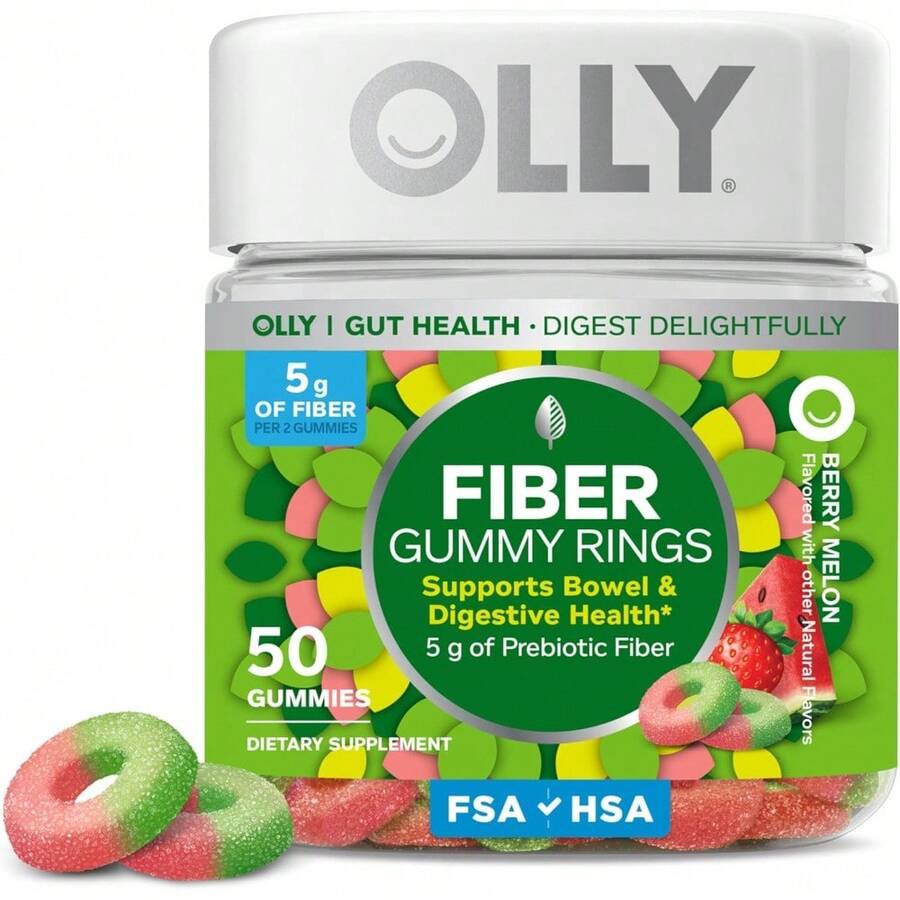OLLY Fiber Gummy, 5g Prebiotic Fiber, FOS (Fructo-Oligosaccharides),Berry Melon 50ct - Default - View 1
