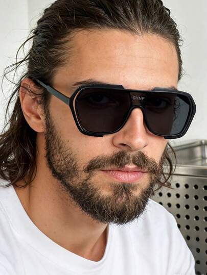 1 pieza Gafas de moda estilo aviador clásico para hombres, con marco de policarbonato de unicolor, versátil y adecuado para el uso diario, viajes y vacaciones, con estuche para gafas