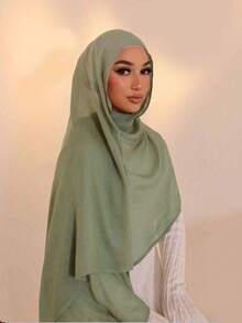 1pc Women's Solid Color Viscose Headscarf, Soft Wide-Edged Headscarf, Multifunctional Sun Protection Headscarf/Scarf, Suitable For Daily Use,Beach,Holiday - Light Army Green - View 2