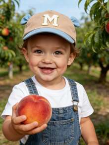 1顶可爱婴儿棒球帽，26个字母，幼儿可爱耳朵造型字母设计，男婴韩流风棒球帽，男女童遮阳帽，1-3岁 - 藍膚 - 查看 4