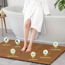 22PCS superior de madera de acacia azulejos de cubierta interconectados - 12 "x12" impermeable al aire  e interior de pisos - Instalación sencilla para el balcón, junto a la piscina, pared del jardín, marrón pintado - marrón - Ver 6