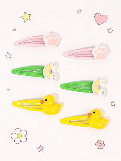 6pcs/Set Girls Rainbow Cloud Claw Duck Hair Clips, Pink Yellow Green Y2k Hairpin, Cute BB Clips Hair Barrettes, Sweet Hair Accessories For Girls Gifts Spring Summer Hawaii Vacation Daily