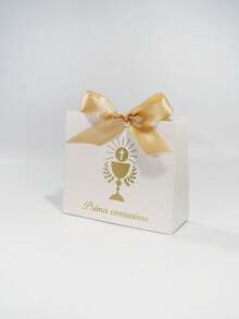 5 piezas Caja de recuerdo de Primera Comunión con diseño de cáliz y cruz, caja de regalo mini con impresión en dorado y plateado, lazo de cinta de satén, elegante soporte para dulces para ceremonia de la iglesia, pequeña caja de regalo, fácil de ensamblar - 11,5X4,5X10cm - Ver 13