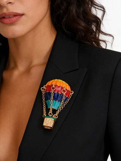 1 Pc Fashionable Cartoon Hot Air Balloon Shaped Brooch For Women, Cute And Casual Style. Suitable For Coats, Suits, Bags And Other Accessories. Ideal For Dating, Parties And Other Occasions. Exquisite, Personalized And Versatile.