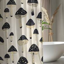 1pc Mushroom Striped Print Shower Curtain, High Quality Home Decor Curtain, Modern Versatile Bathroom Matching, All Season Shower Curtain With 12 Hooks - S2156 - View 8