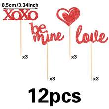 12个心形“做我的情人 XOXO”蛋糕装饰 - 插牌 - 查看 8
