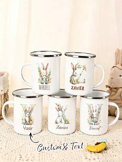 1 chiếc cốc sứ tráng men hình thỏ và hoa có tay cầm, in tên và chữ cái đầu theo yêu cầu, thích hợp làm quà tặng cắm trại hoặc quà lưu niệm lễ Phục Sinh. Cốc sứ tráng men hình thỏ và hoa dễ thương, in hình trứng Phục Sinh, quà tặng nhét vào giỏ quà Phục Sinh, thích hợp đựng đồ uống nóng/lạnh, trà, nước ép, bia, sữa - có thể tái sử dụng cho mọi mùa.