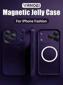 VRNOEI Luxury Matte Metallic Sheen Magnetic Phone Case Compatible With IPhone 16 11 12 13 14 15 17 Pro Max Cases Magnetic Wireless Charging With Camera Lens Protector Shockproof Soft Cover - Dark Purple - View 1