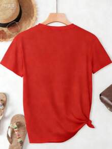 % Cotton I'That Auntie Funny Best Aunt Tee-Shirt Women's Summer Plus Size Classic Soft Crew Neck Tee Tops% Comfortable CottonLoose And Comfortable - Đỏ - Xem 2