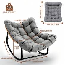 GartistGo Wide Egg-Shape Rocking Chair With Hand-Woven Rattan & Water-Resistant Cushion, Indoor&Outdoor Lounger, 350 Lb Load Capacity - Grey - View 3